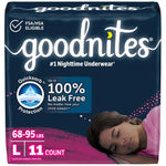 Goodnites Girls Nighttime Underwear L (68–95 lbs) 11 Ct – Bedwetting Protection