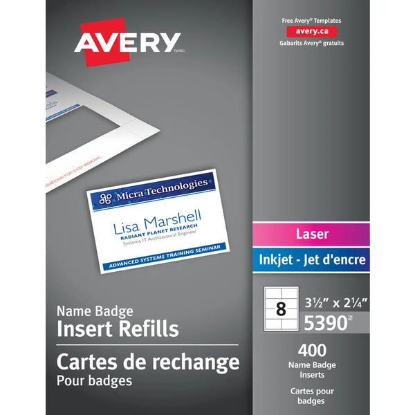 Avery 05390 Name Badge Inserts for Laser and Inkjet Printers, 2-1/4 x 3-1/2