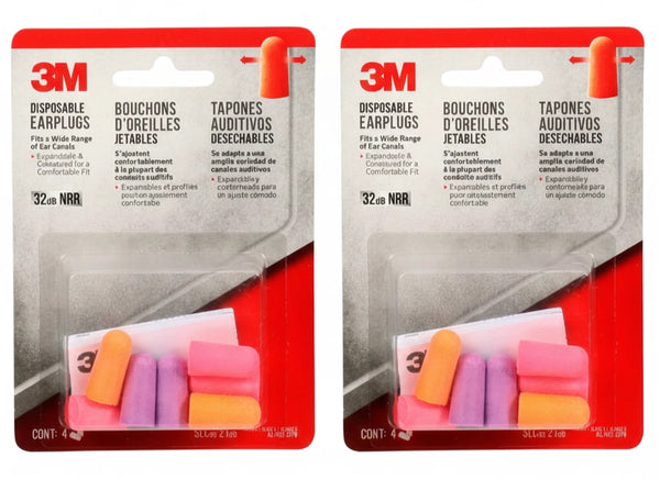 3M Disposable Foam Earplugs 92050H4-DC Multicolor 4 Pairs Pack 32 dB NRR