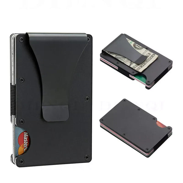 Un-branded men’s minimalist Wallet Black money clip RFID blocking